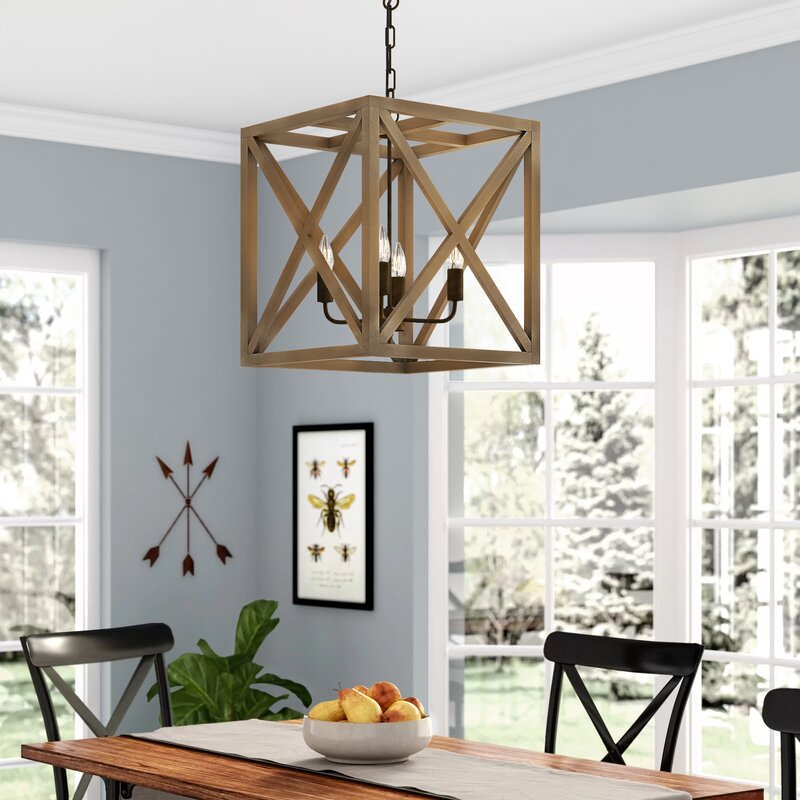 Sabrina 4 - Light Lantern Square / Rectangle Chandelier with Wood KB2411-A2-B2-P1