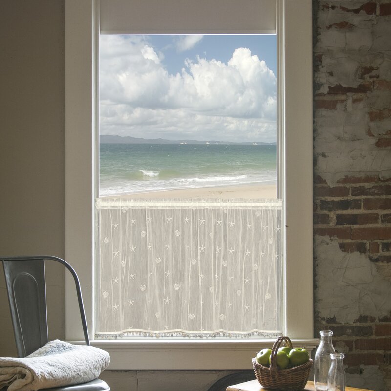 30" H x 45" W x 0.5" D Sagrario Tailored 45'' Cafe Curtain in White/Ecru B101-HAS267