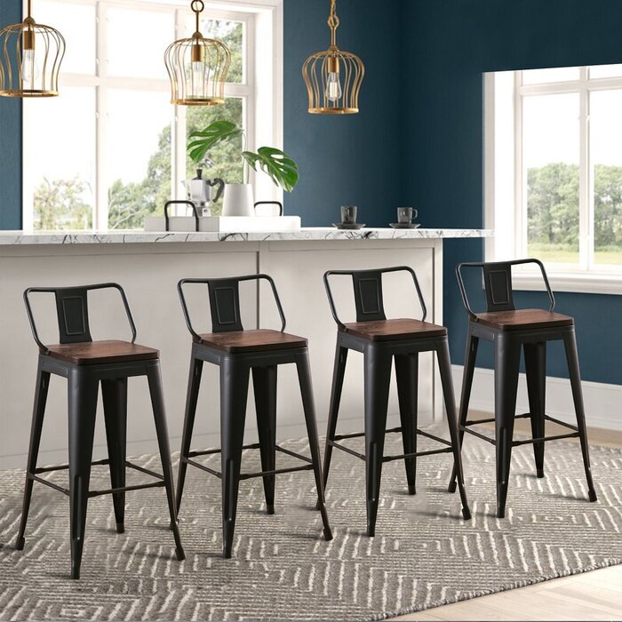 SET OF 4 Matte Black Saleh Counter Stool