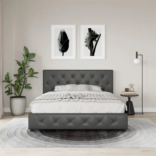 Salina Tufted Upholstered Low Profile Platform Bed full Salvage
