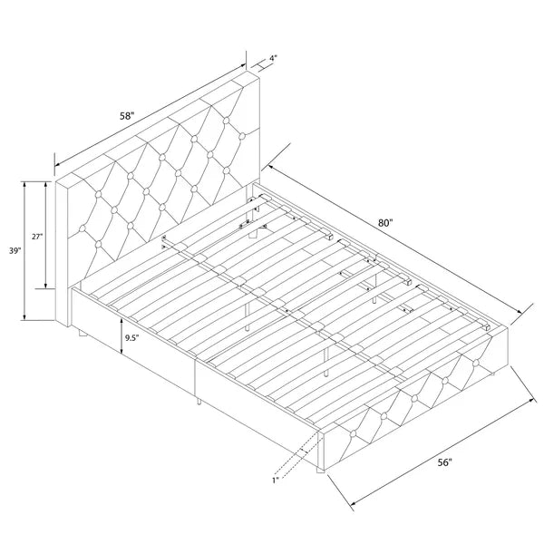 Salina Tufted Upholstered Low Profile Platform Bed full Salvage