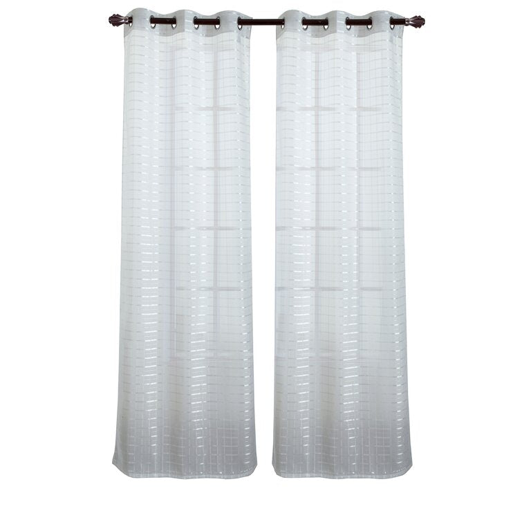 White Samel Box Voile Striped Semi Sheer Grommet Curtain Panels (Set of 4)