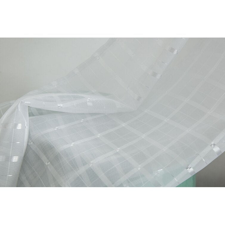 White Samel Box Voile Striped Semi Sheer Grommet Curtain Panels (Set of 4)