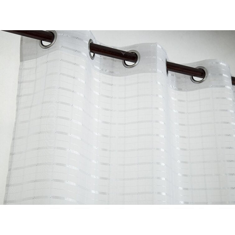 White Samel Box Voile Striped Semi Sheer Grommet Curtain Panels (Set of 4)