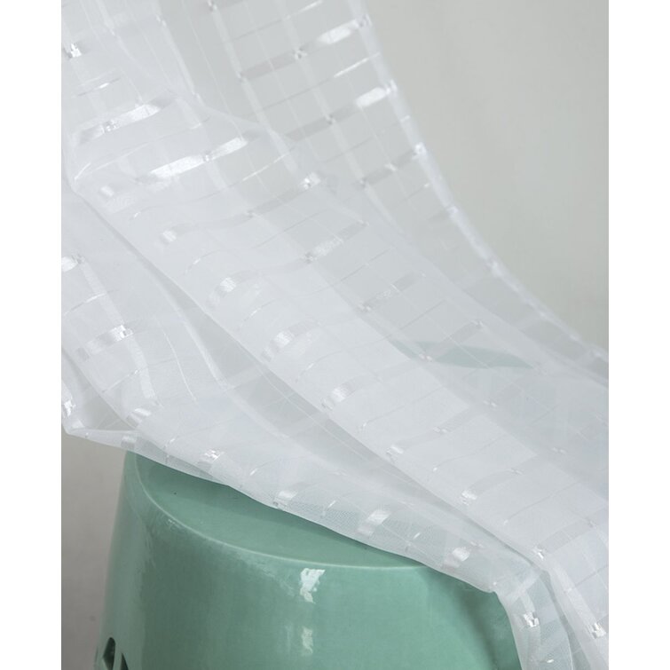 White Samel Box Voile Striped Semi Sheer Grommet Curtain Panels (Set of 4)