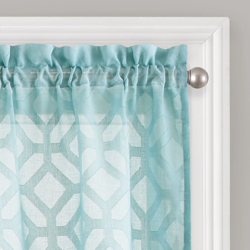 52" W x 24" L Aqua Sandiford Geometric Tailored 52'' Cafe Curtain (Set of 4)