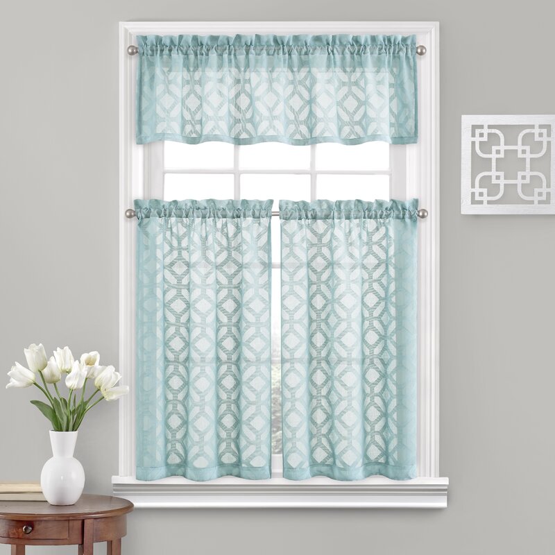 52" W x 24" L Aqua Sandiford Geometric Tailored 52'' Cafe Curtain (Set of 4)