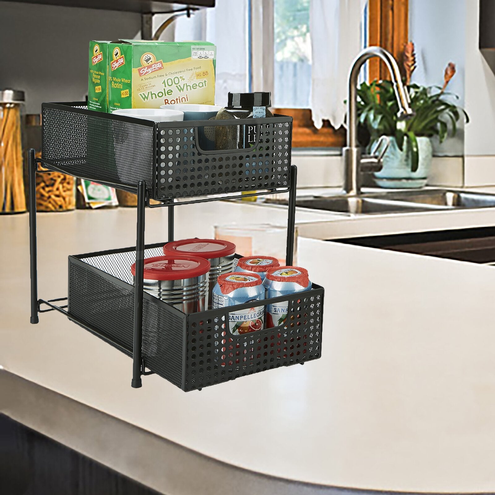 Black Sandridge Mesh Storage 2 Tier Shelving Rack (Set of 4) K7438