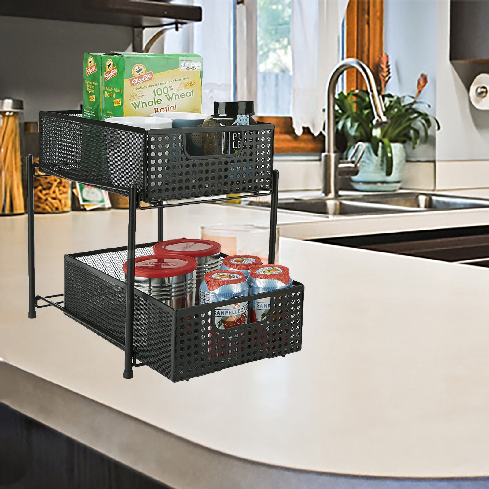 Black Sandridge Mesh Storage 2 Tier Shelving Rack (Set of 4) K7438