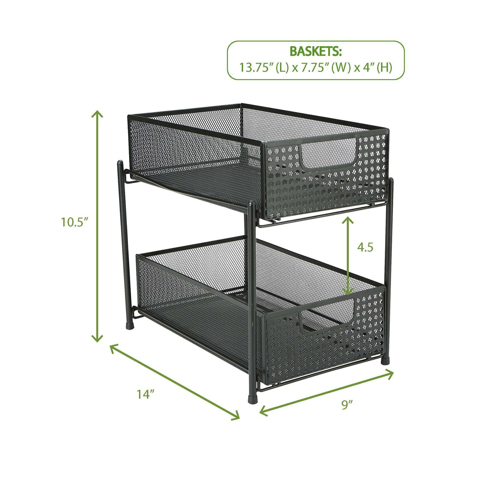 Black Sandridge Mesh Storage 2 Tier Shelving Rack (Set of 4) K7438