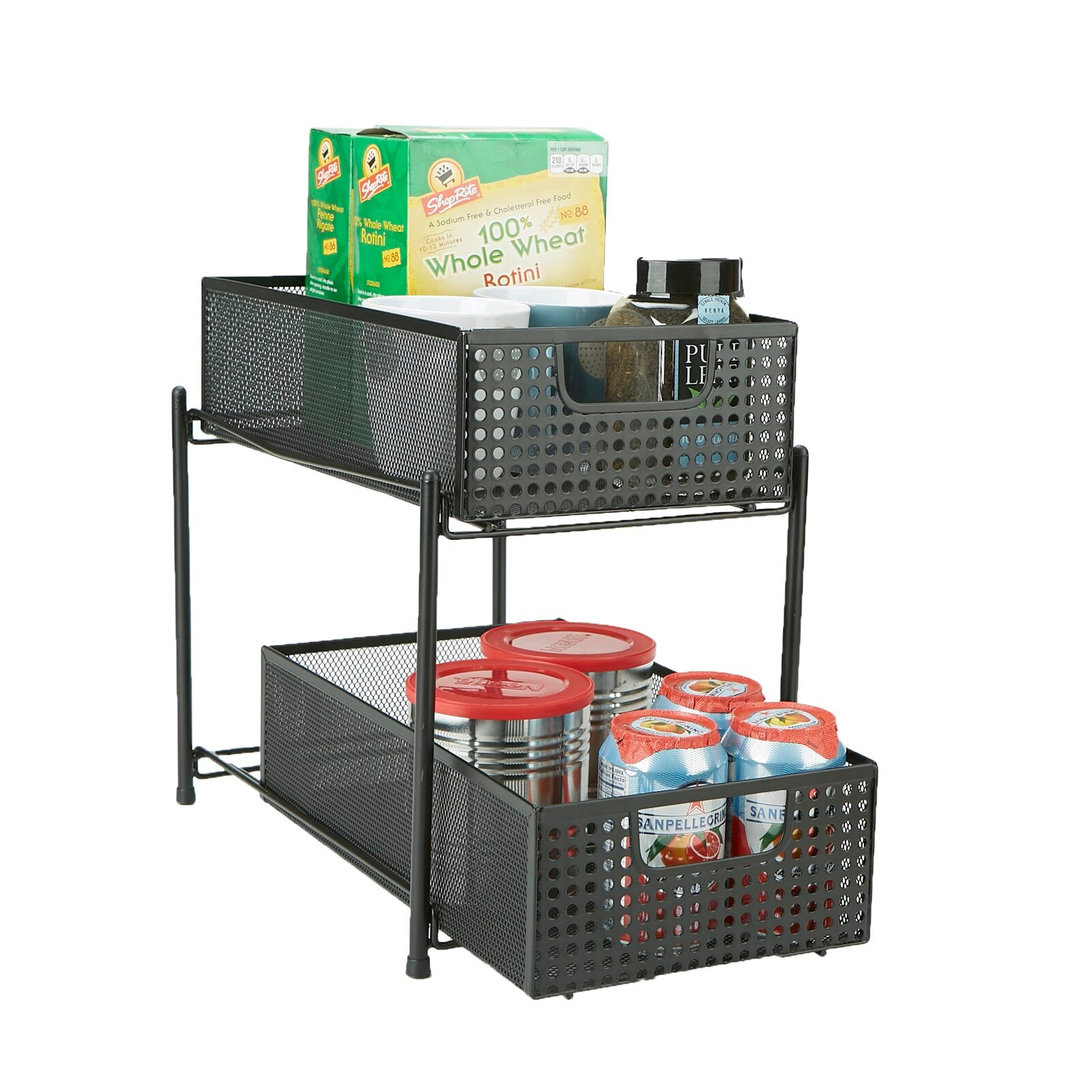 Black Sandridge Mesh Storage 2 Tier Shelving Rack (Set of 4) K7438