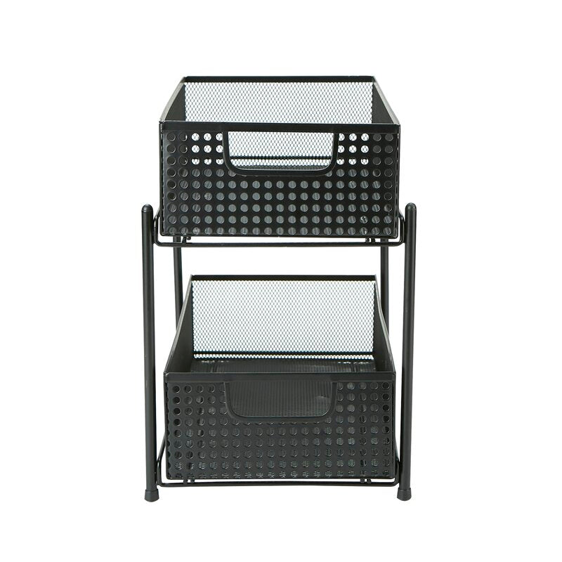 Black Sandridge Mesh Storage 2 Tier Shelving Rack (Set of 4) K7438