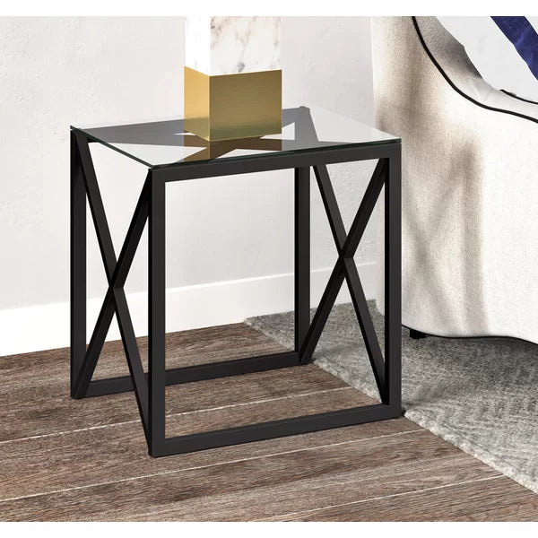 Blackened Bronze Saska 22'' Tall Glass Sled End Table