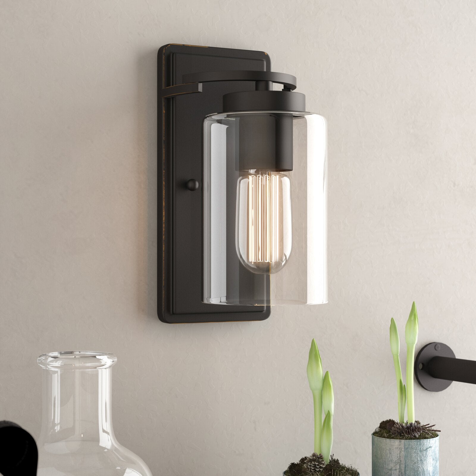 Black Saylor 1-Light Armed Sconce K7348