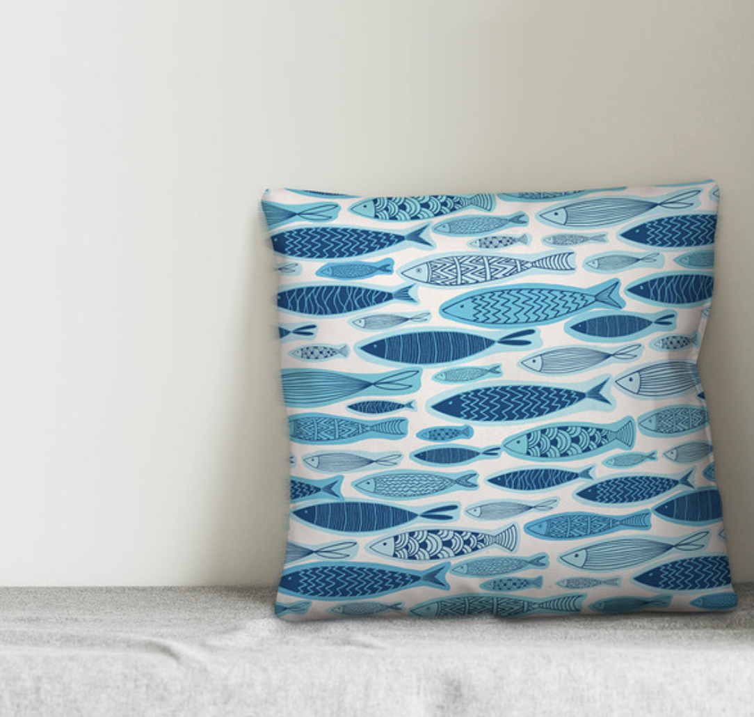 Blue School Of Fish Pattern 18x18 Throw Pillow B6-Dr3016