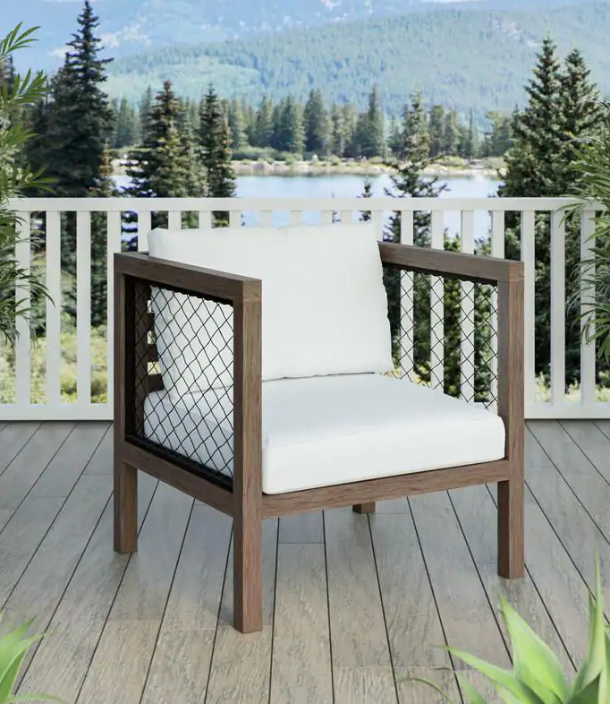 Cushioned Acacia Wood Outdoor Lounge Chair