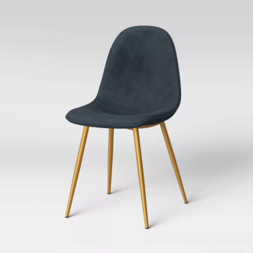 Set of 2 - Copley Velvet Upholstered Dining Chairs, Blue/Brass (#136)