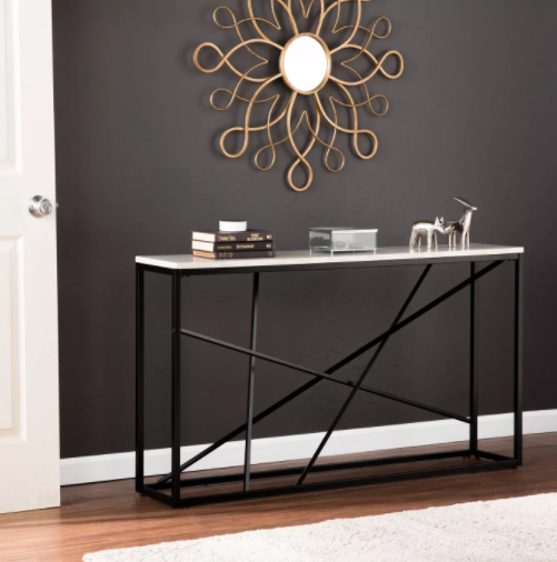 Arendale Faux Marble Skinny Console Table, Matte Black (#352)