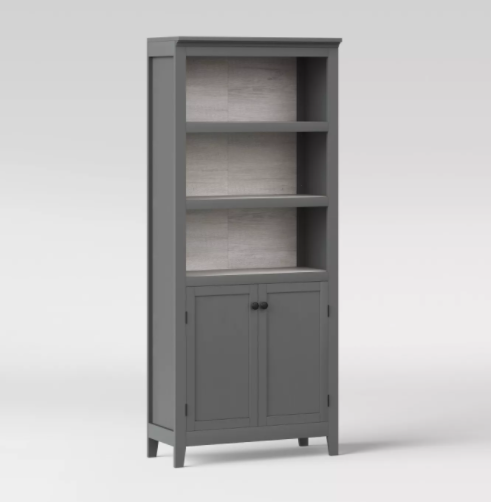 72" Carson 5 Shelf Bookcase with Doors, Gray (#345)
