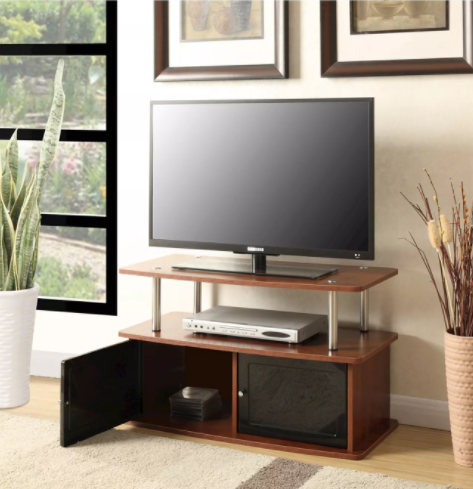 36" TV Stand Black Glass Cabinet, Cherry (#K2148)
