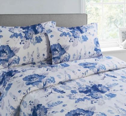 Winsome House 4 Piece Sheet Set, Printed Blue Rose - King (#K2133)