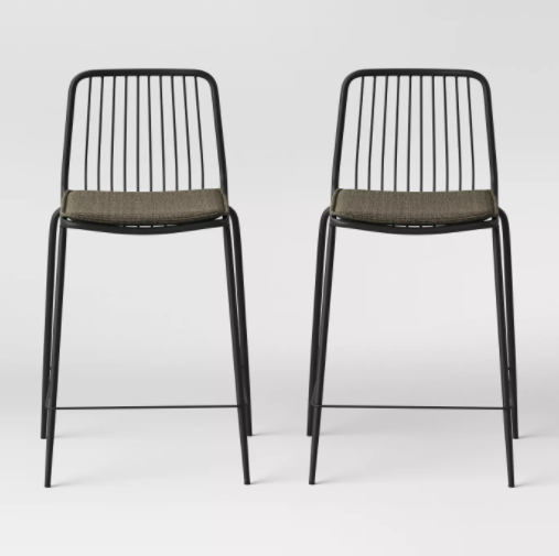 Set of 2 - Sodra Square Seat Wire Counter Stool, Black (#K2186)