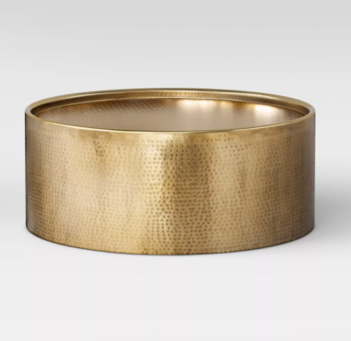 Manila Round Hammered Drum Coffee Table, Brass (#K2179)