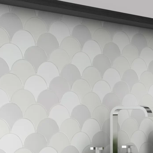 18 Pieces - Fan Fish Scale Glazed 3" x 4" Ceramic Mosaic Tile - 14.76 Square Feet (#K4889 - 2 BOXES)