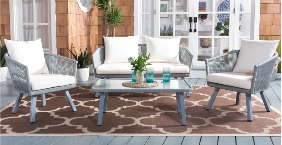 Belmi 4 Piece Rope Patio Set, Gray/Beige **AS IS - Loveseat Cushions Not Included** (#K5216)