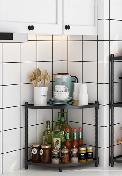 2 Tier Metal Corner Shelf, Black (#K5503)