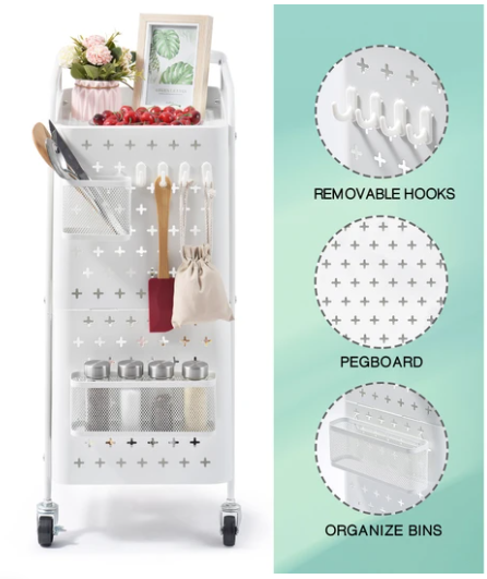 3-Tier Storage Rolling Cart, White (#K6237)