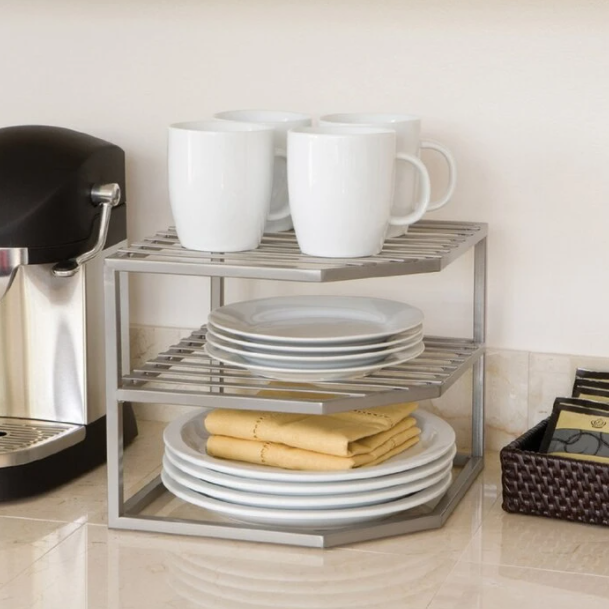 2-Tier Iron Corner Shelf Kitchen Cabinet Organizer (#K6467)