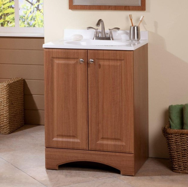 24.50 in. W Bath Vanity in  Golden Pecan with Cultured Marble Vanity Top in White with White Basin CL554