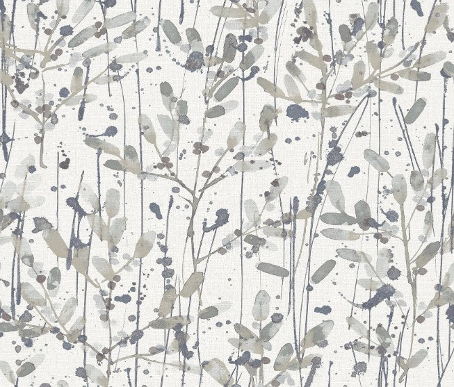 20.5in x 33ft Leandra Grey Floral Trail Strippable Non Woven Wallpaper