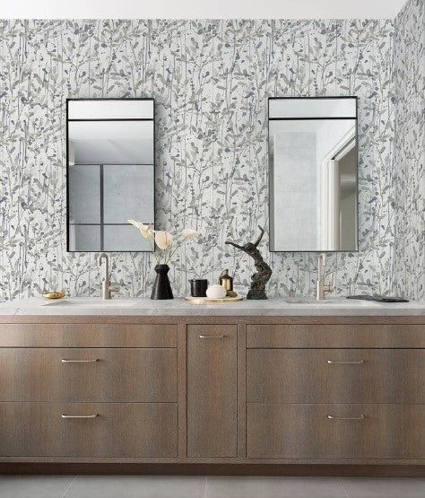 20.5in x 33ft Leandra Grey Floral Trail Strippable Non Woven Wallpaper