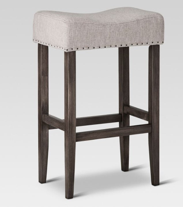 18 W x 12 D x 29 H Rumford Saddle Barstool with Wood Leg Gray Linen