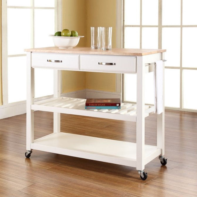 Natural Wood Top Kitchen Cart/Island with Optional Stool Storage