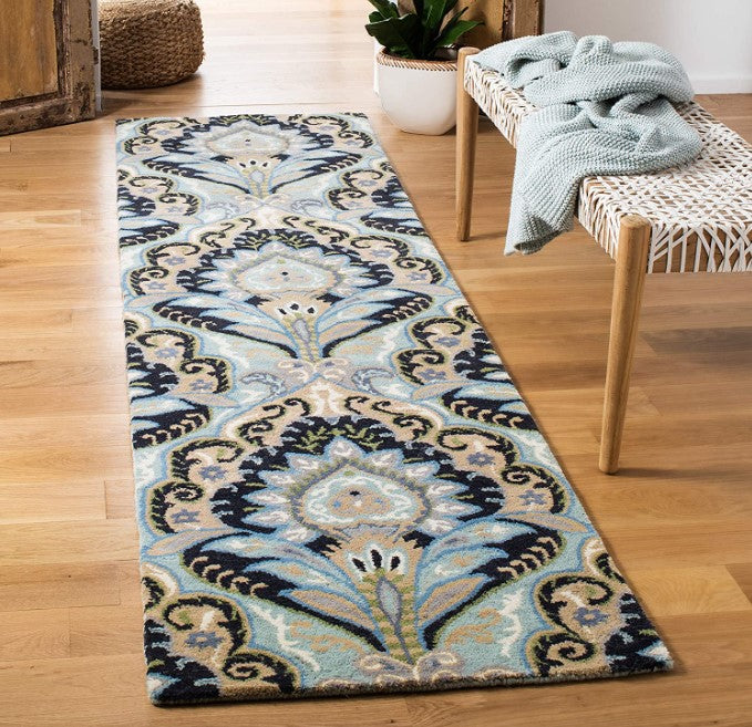 Wyndham Collection 2'3" x 9' Runner Blue/Navy/Green Handmade Modern Premium Wool Runner Rug