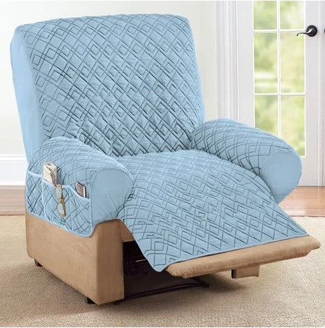 Blue Diamond Quilted Stretch Recliner Cover with Storage