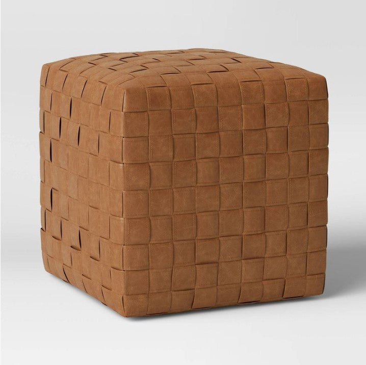 Wellford Faux Leather Woven Cube Brown