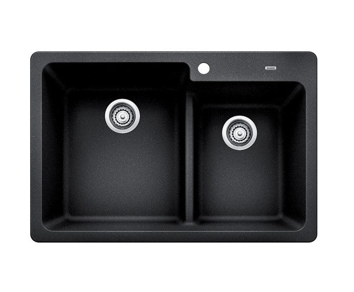 Blanco Grandis 33" Drop In or Undermount SILGRANIT Double Bowl Kitchen Sink with 60/40 Split and Low Divide EJ946