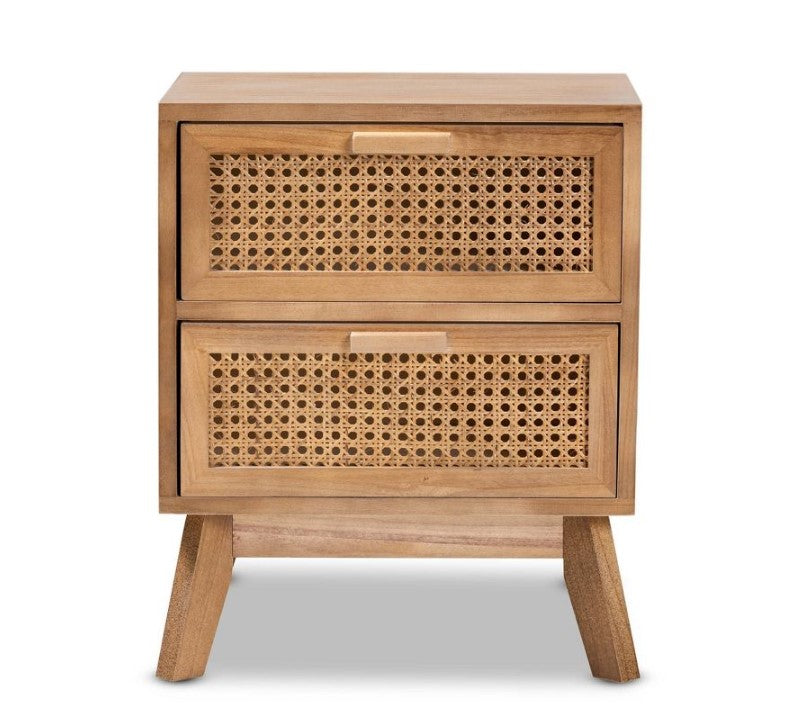 Baden Wood with Rattan 2 - Drawer Nightstand Walnut Brown