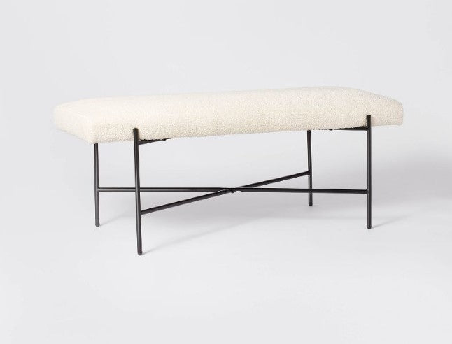 Clarkston Metal Base Upholstered Bench Cream Boucle