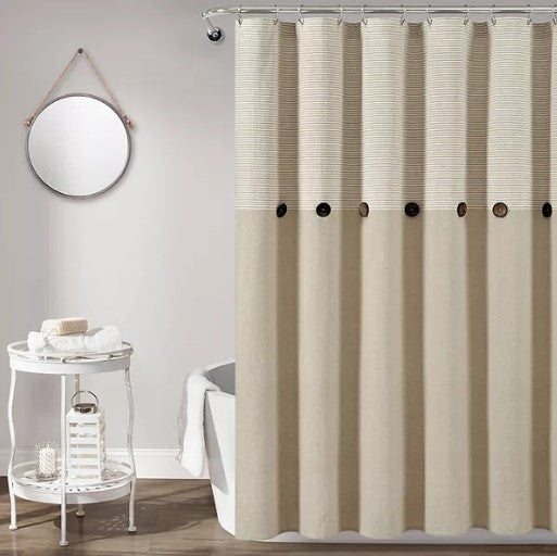 72"H x 72"W Farmhouse Button Stripe Shower Curtain