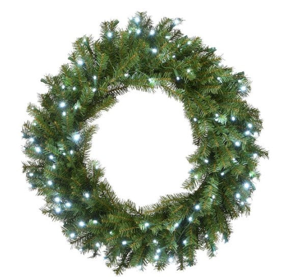 30 in. Artificial Norwood Fir Wreath with Memory-Shape and 150 Cool White LED Lights
