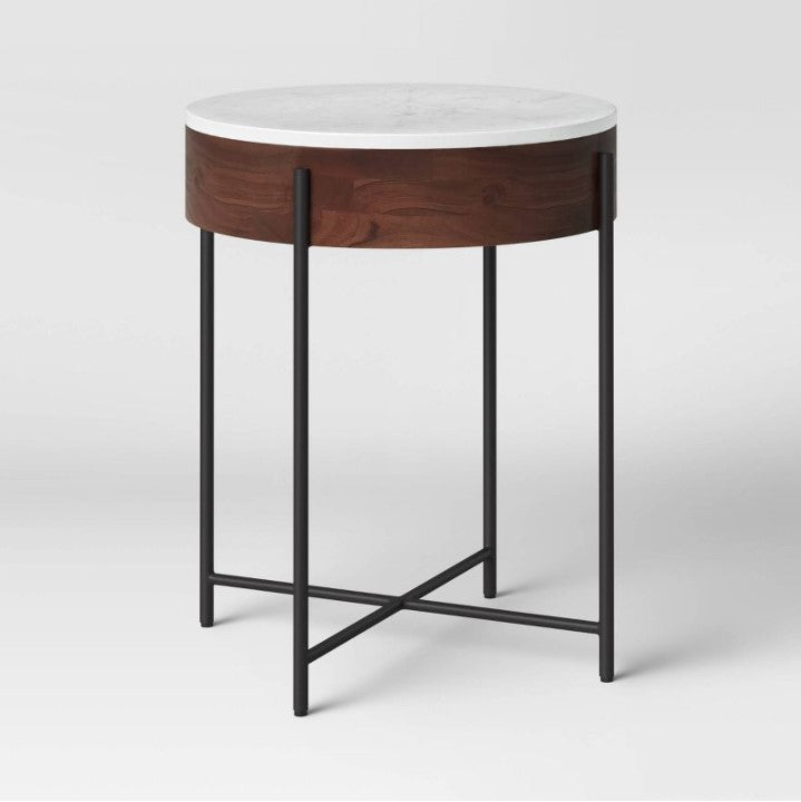 Birkdale Round Marble/Wood End Table White