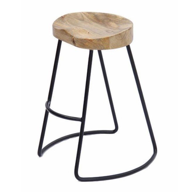 Wooden Saddle Seat Barstool Brown and Black, 24" (Set of 2)