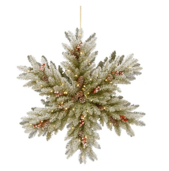 32 in. Snowy Dunhill Fir Double-Sided Snowflake with Battery Operated LED Lights