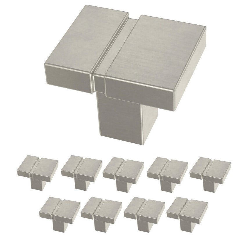 1-1/4" (32mm) Asymmetric Notched Knob (10 Pack) in Brushed Nickel
