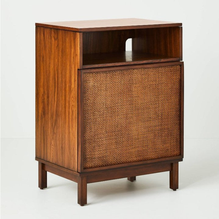 Wood & Cane Transitional Record Player Media Cabinet Brown